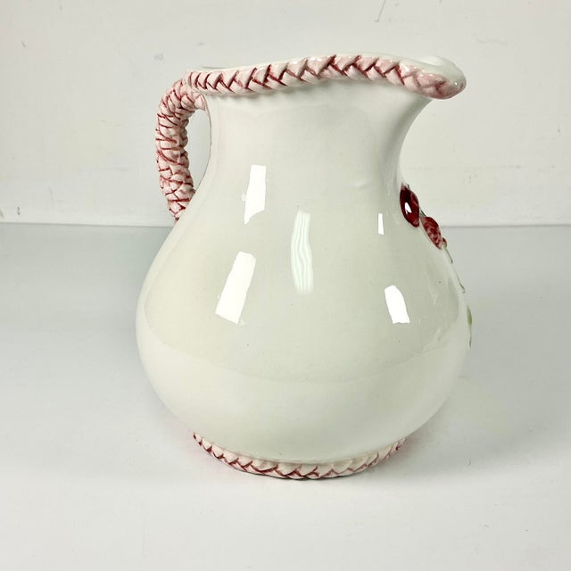 1970s Vintage Boho Chic Coastal English Garden Pomegranate and Raspberry Ceramic Pitcher. For Sale - Image 9 of 13
