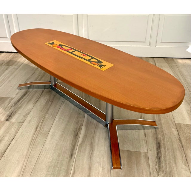 1960s Mid-Century Modern Oval Wood & Ceramic Tile Coffee Table For Sale - Image 12 of 16