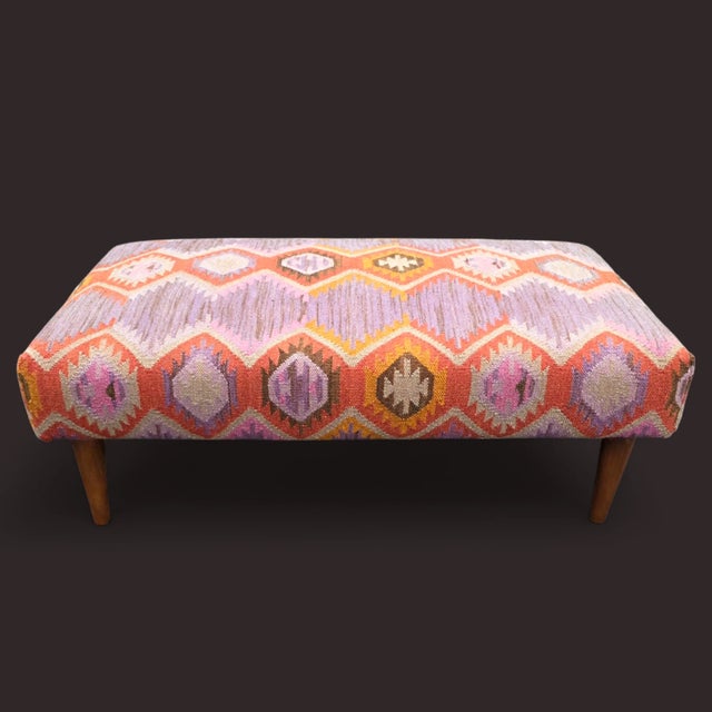 Mid-Century Modern Mid 20th Century Kilim Covered Ottoman For Sale - Image 3 of 11