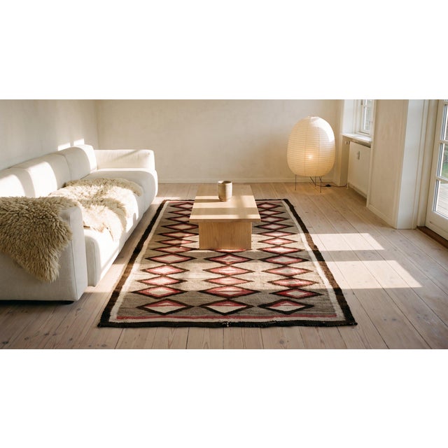 Charming Grey and Red Color and Rhombus Patters Design Antique American Navajo Rug For Sale - Image 14 of 14