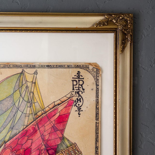 Wood Fantasy Flying Ship Illustration by Counterculture Artist Dana Franzen For Sale - Image 7 of 12