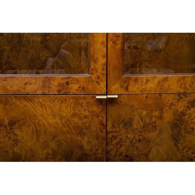 Burl Wood, Brass and Glass Showcase Curio Cabinets - A Pair For Sale - Image 12 of 13