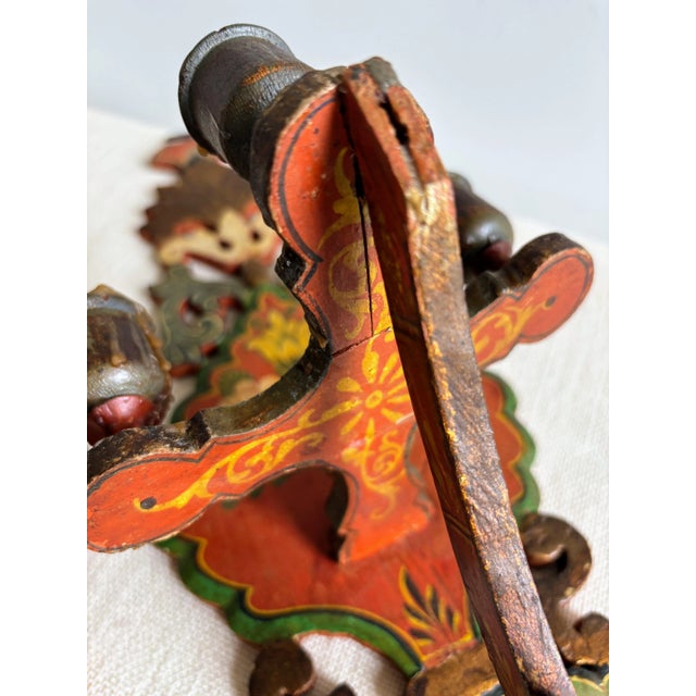 Brick Red Antique European Hand Painted Wood Folk Art Candle Sconces- a Pair For Sale - Image 8 of 17