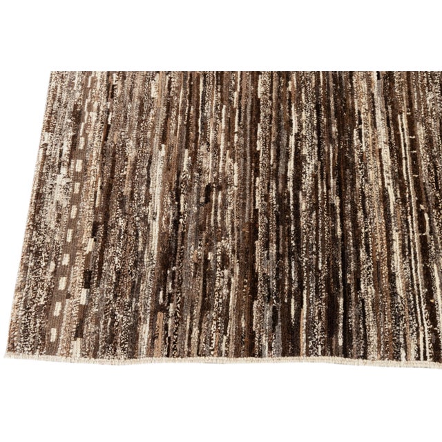 Moroccan Brown Handmade Modern Moroccan-Style Wool Rug For Sale - Image 3 of 7