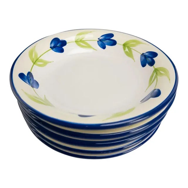 Dansk Verona Dinner Cereal Bowls - Green Leaves/Blue Flowers 9.75" Set of (5) For Sale - Image 10 of 10