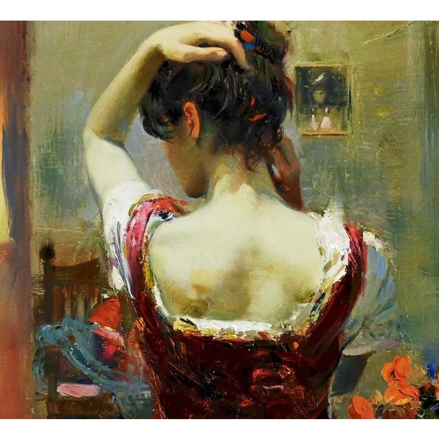 Burgundy Pino "Isabella" on Canvas Hand Signed & Embellished W/ Custom Frame For Sale - Image 8 of 9