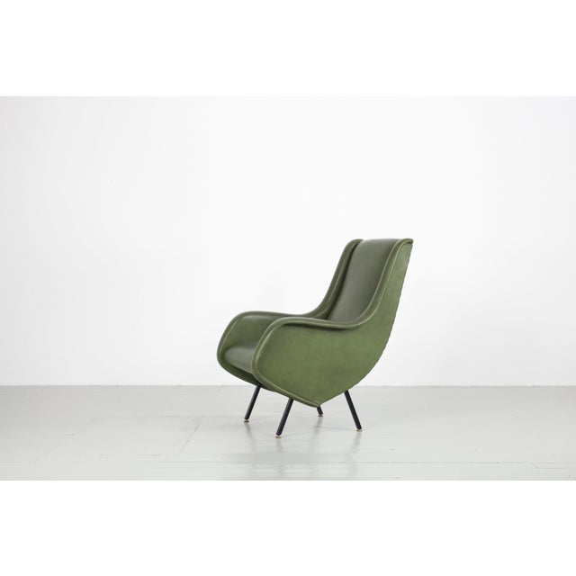Mid-Century Modern Mid-Century Italian Green Leatherette Armchair, 1950s For Sale - Image 3 of 14
