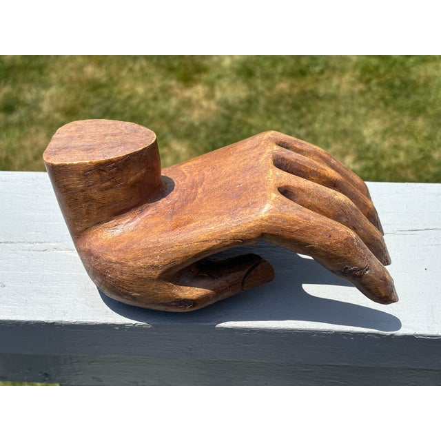 Mid 20th Century American - Highly Detailed Life-Size Artisan Woodcarving of an Open Hand For Sale - Image 10 of 11