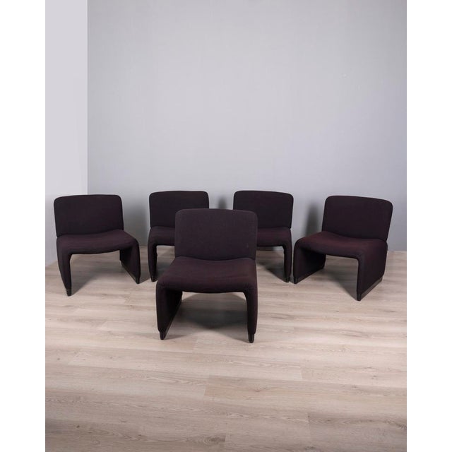 Vintage Armchairs in Black Fabric, Italy, 1980s, Set of 5 For Sale - Image 9 of 9