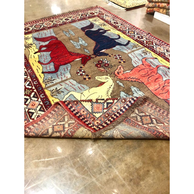 1970s Animal Print Handwoven Shiraz Area Rug 6'9" X 9'3" For Sale In Dallas - Image 6 of 12