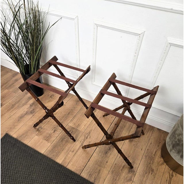 Vintage Italian Foldable Luggage Racks Stands, 1970s, Set of 2 For Sale - Image 3 of 9