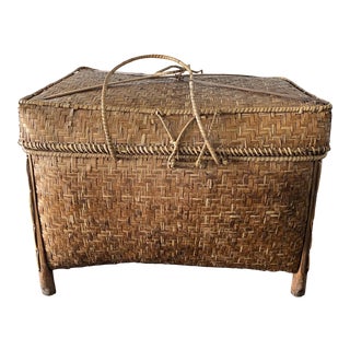 Antique Asian Woven Bamboo Storage - Rice Chest For Sale