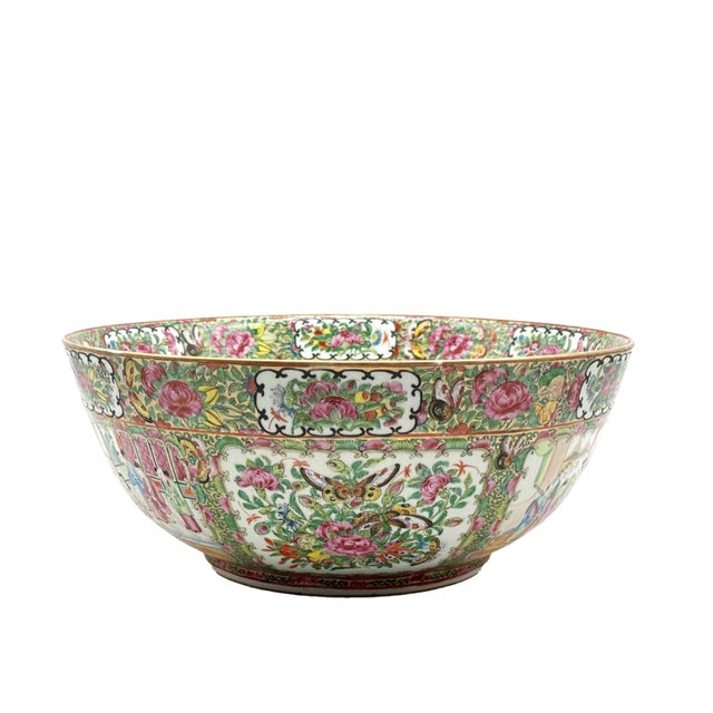 Chinese Export Porcelain Rose Medallion Large Punch Bowl For Sale - Image 11 of 11