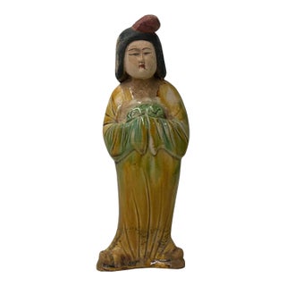 Small Chinese Oriental Ceramic Tong Style Lady Figure Display Art For Sale