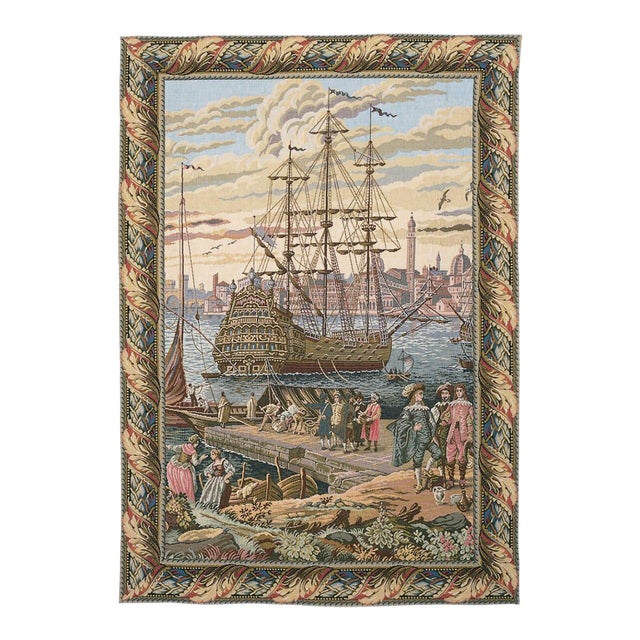Merchants' Ship Loom Woven Tapestry - 80 X 66 Cm (2'8" X 2'2") - Requires Rod Size 2 For Sale