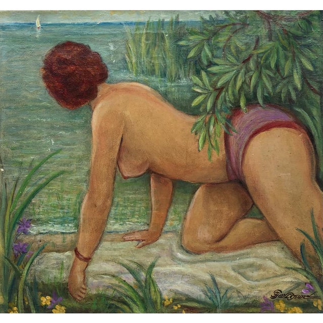 Jules Gaillepand, La Baigneuse Inquiète, 1932, Oil on Canvas For Sale - Image 9 of 9