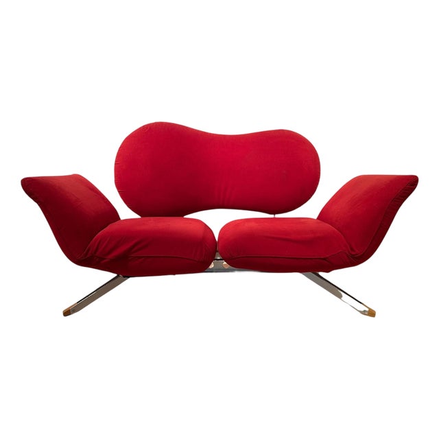 Postmodern Convertible Sofa in Red Fabric attributed to Bonaldo, Italy, 1980s For Sale