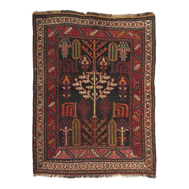 Early 20th Century Antique Persian Shiraz Tree of Life Rug, 4'00 X 5'00 For Sale