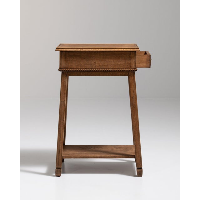 1910-1919 France Warm Honey Oak Slender Oak Pedestal Side Table For Sale - Image 10 of 11
