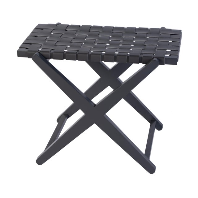 Wood Cipriani 24 in. W Rectangular Leather & Wood Luggage Rack, Gray For Sale - Image 7 of 7