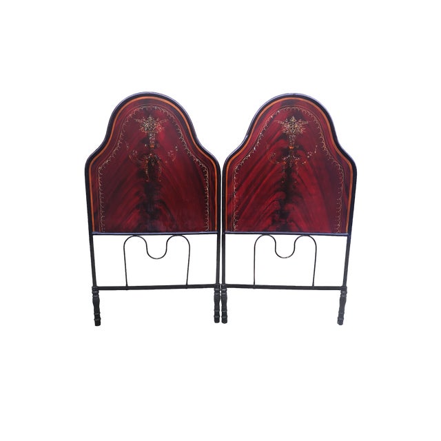 Set of Headboards in Iron and Sheet Metal Painted in Rosewood Colour, 1920s-1930s For Sale