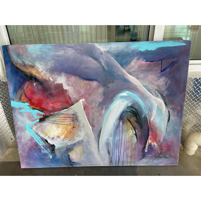 Large Contemporary Abstract Studio Painting on Canvas, 48x36 - Signed For Sale - Image 4 of 11