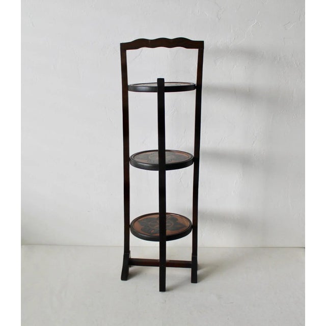 Brown Vintage Mid Century Hand Crafted Wood Three Tier Plate Cake Plant Stand For Sale - Image 8 of 9