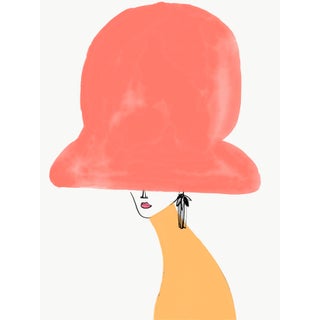 Chapeau Coral Et Yellow Fashion Print by Annie Naranian For Sale