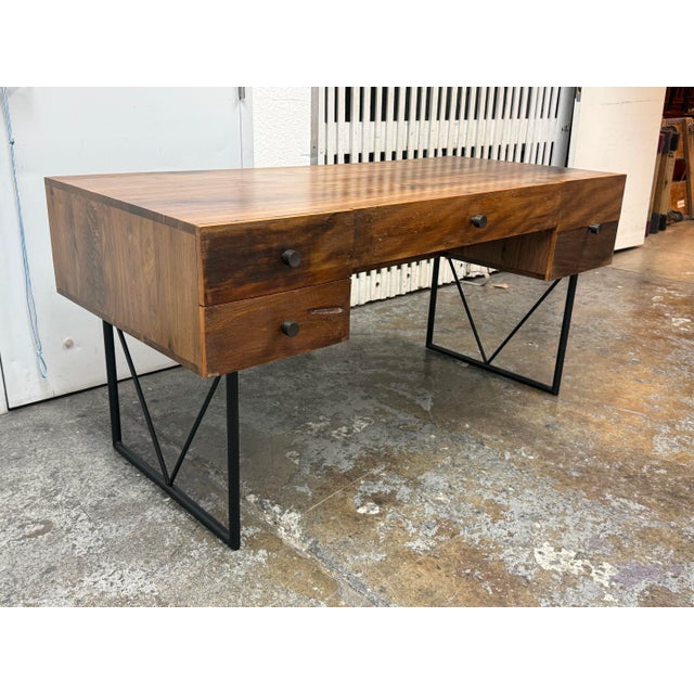 Industrial Crate & Barrel Atwood Rustic Industrial Desk For Sale - Image 3 of 12