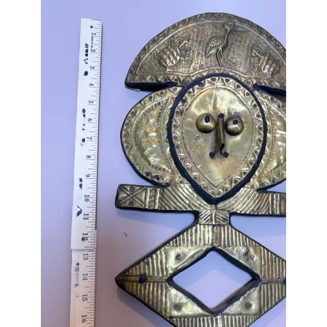 Brass Vintage Kota Reliquary Guardian Figure, Brass on Wood, African Tribal Art From Gabon Style For Sale - Image 8 of 8