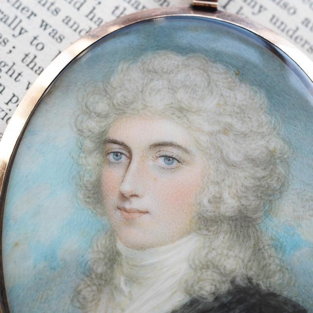 Antique Georgian Portrait Miniature Pendant with 14K Gold Frame, 1800 For Sale - Image 5 of 18