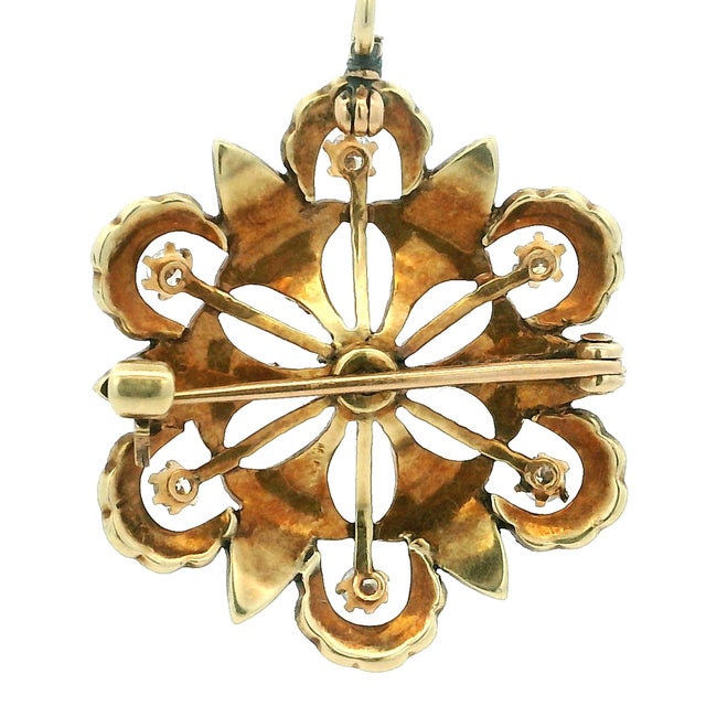 Gold Late 19th Century Victorian 14k Gold Diamond and Seed Pearl Convertible Pendant Brooch For Sale - Image 8 of 17