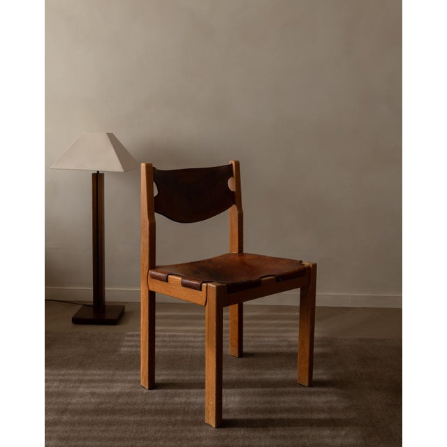 Vintage French Elm and Cognac Leather Chair from Maison Regain, 1970s For Sale - Image 4 of 16