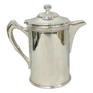 Antique English Victorian Silver Plated Enamel Line Large Beverage Water Pitcher For Sale