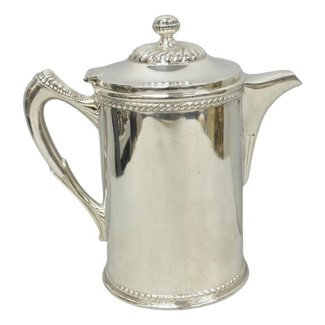 Antique English Victorian Silver Plated Enamel Line Large Beverage Water Pitcher For Sale