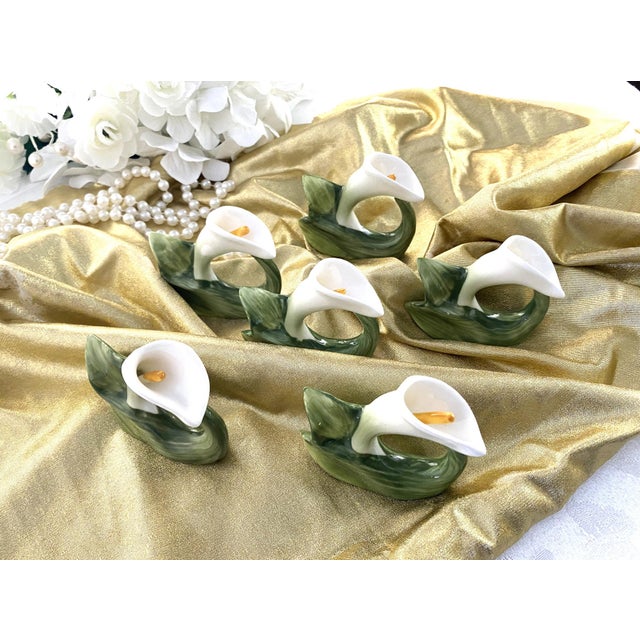 Vintage Bone China Napkin Holder Rings, Calla Lily Shape, Pia, Philippines, Set of 6 For Sale - Image 15 of 16