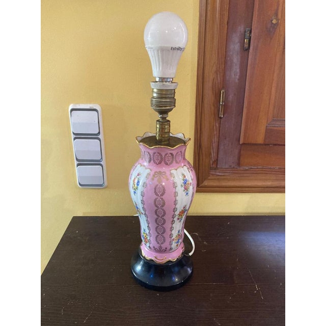 Textile Vintage Table Lamp in Porcelain, 1940s For Sale - Image 7 of 9