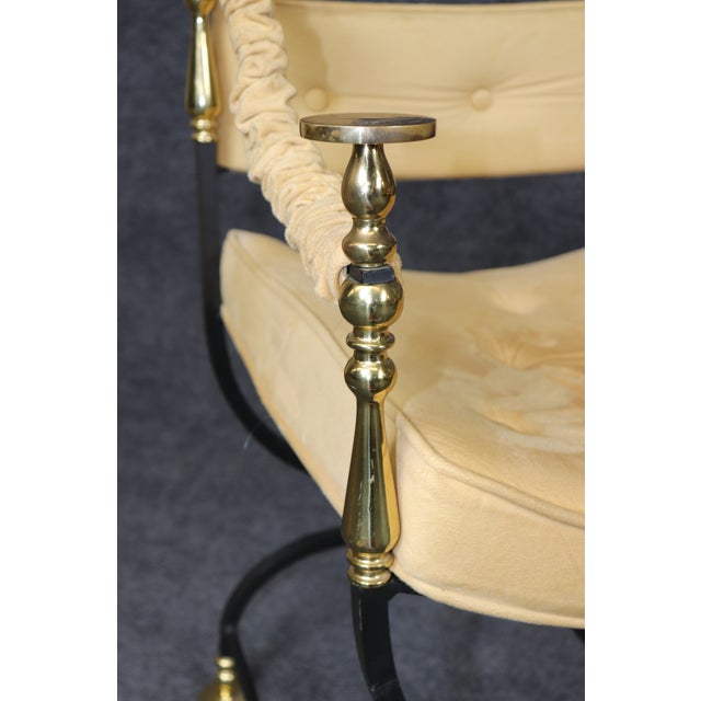1940's Pair Italian Brass and Steel Jansen Style Savonarola Armchairs For Sale - Image 14 of 16