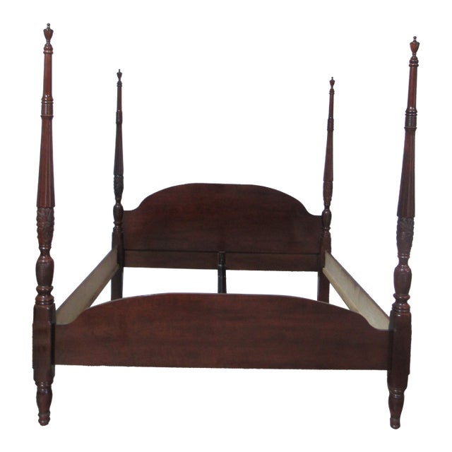 1980s Bassett King Size Poster Bed Carved Cherry Designer For Sale