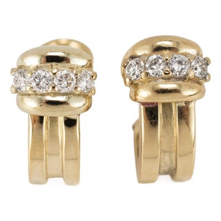 Vintage Tiffany & Co. 1995 Atlas 18k Yellow Gold Diamond Huggie Clip on Earrings, Pair For Sale