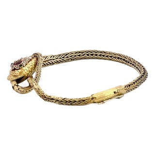 Late 19th Century 14k Yellow Gold Snake Bracelet For Sale