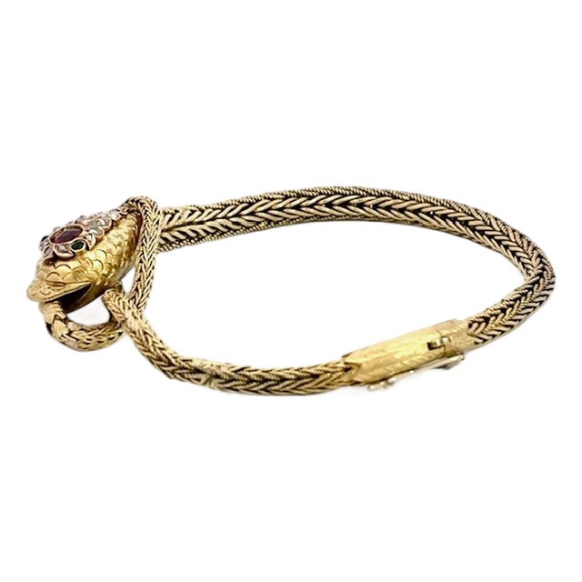 Late 19th Century 14k Yellow Gold Snake Bracelet For Sale