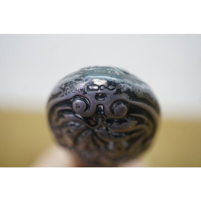 Metal Antique Dominick & Haff Repousse Sterling Silver Beveled Hand Vanity Mirror 11" For Sale - Image 7 of 13