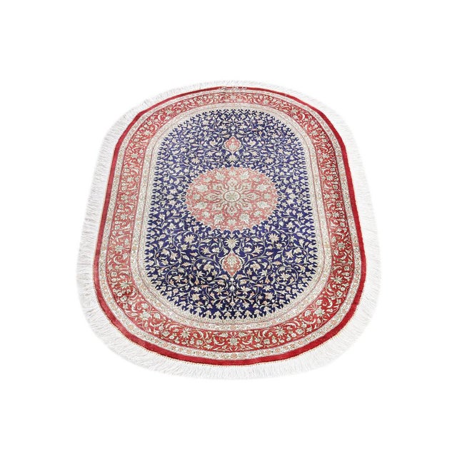 Ghom Silk Rug in Indigo For Sale - Image 12 of 14