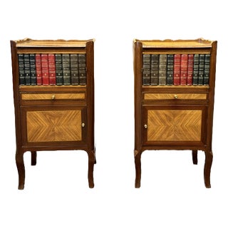 English Nightstand with Books and Marqueterie, Set of 2 For Sale
