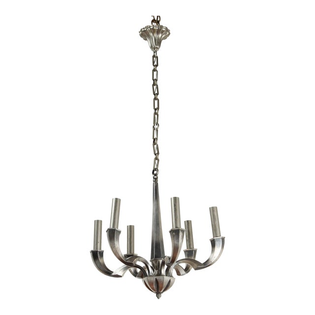 Silver Plated French Art Deco Chandelier For Sale