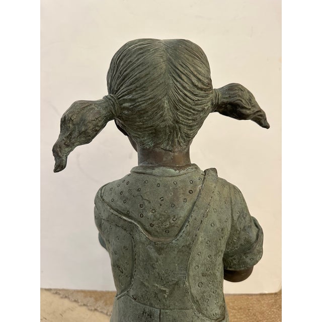 1980s Vintage Bronze Garden Statue Fountain of Young Girl With Watering Can For Sale - Image 5 of 11