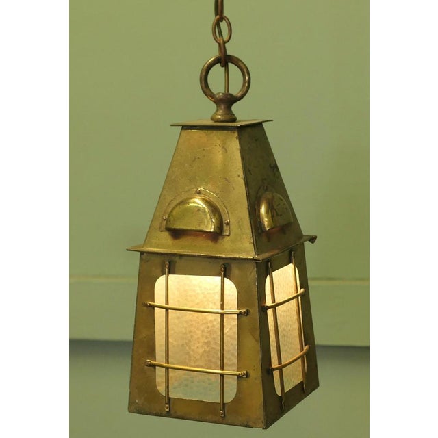 Metal Arts and Crafts Brass Hall Lantern, 1920s For Sale - Image 7 of 8