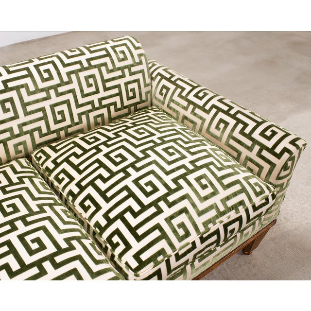 20th C. Art Deco Style Greek Key Velvet and Raffia Settee For Sale - Image 14 of 18