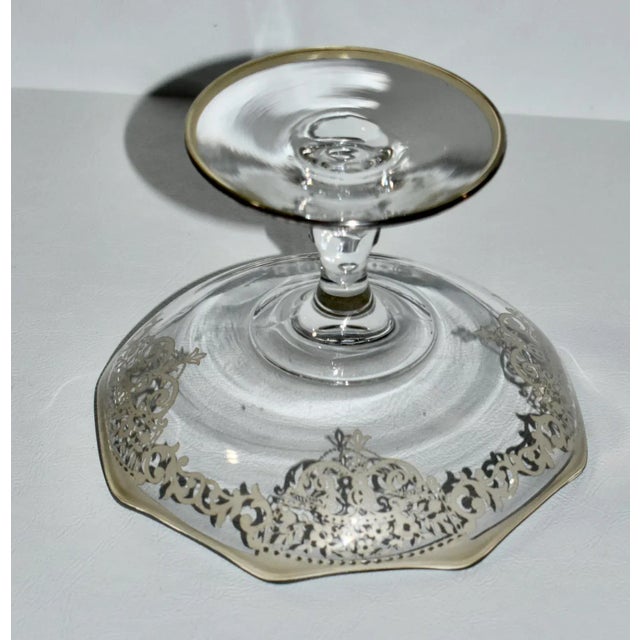 Vintage (1950's) Small Compote Bowl/ Candy Dish has an Art Nouveau Style. Made of Glass with a SIlver Overlay. The...